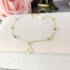 18K Yellow Gold Pearl Bracelet Natural Cultured Pearl Beads Bracelet Four Leaf Lady Gift Beads Chain Gift