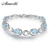 6pcs Sky Blue Topaz Oval Gemstone jewelry Strand Bracelets & Bangles Real 925 Silver Fine Jewelry for Women Wedding