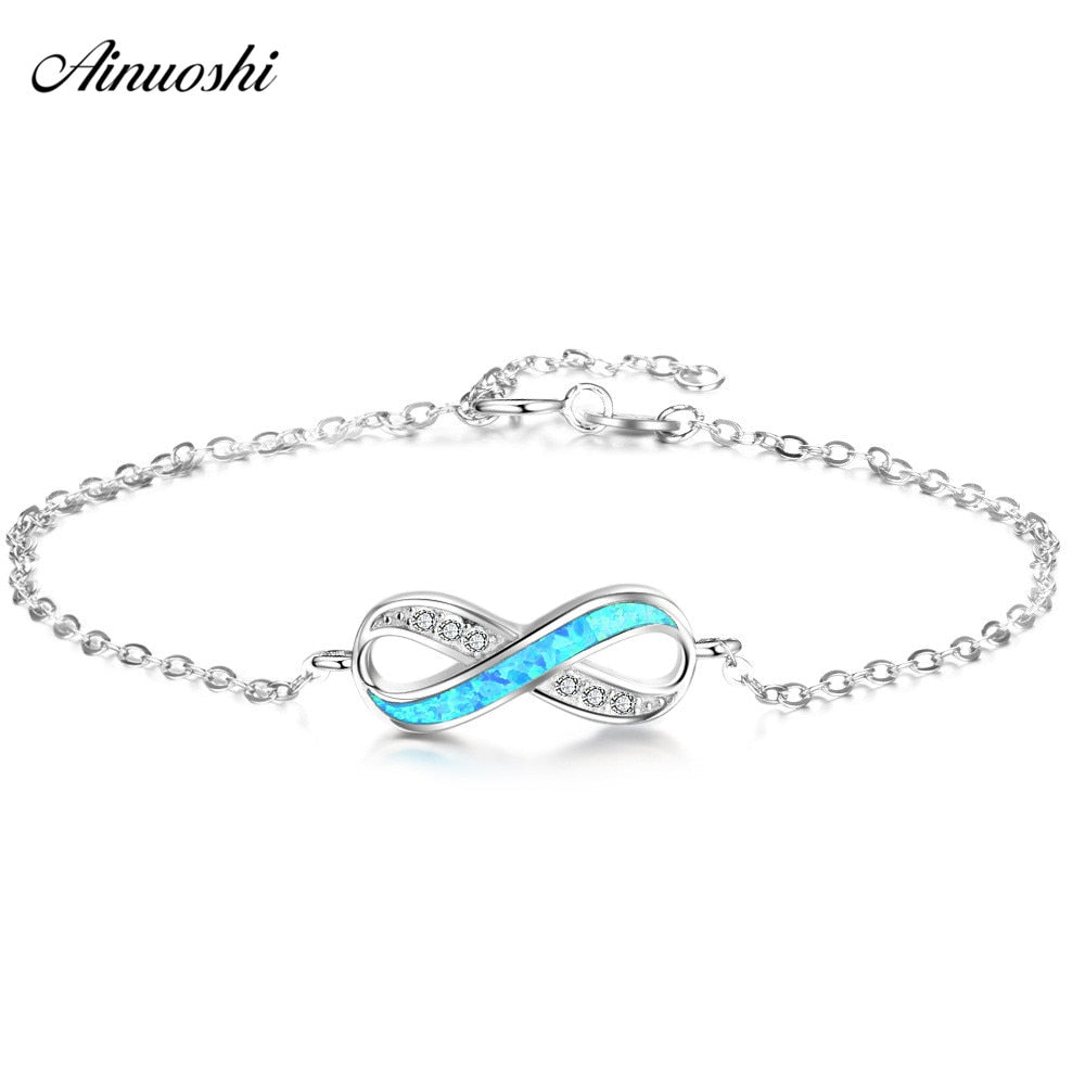Genuine 925 Silver Bracelet Fashion Blue Fire Opal Chain Link Bracelet Jewelry Trendy Anniversary Birthd Party Gifts