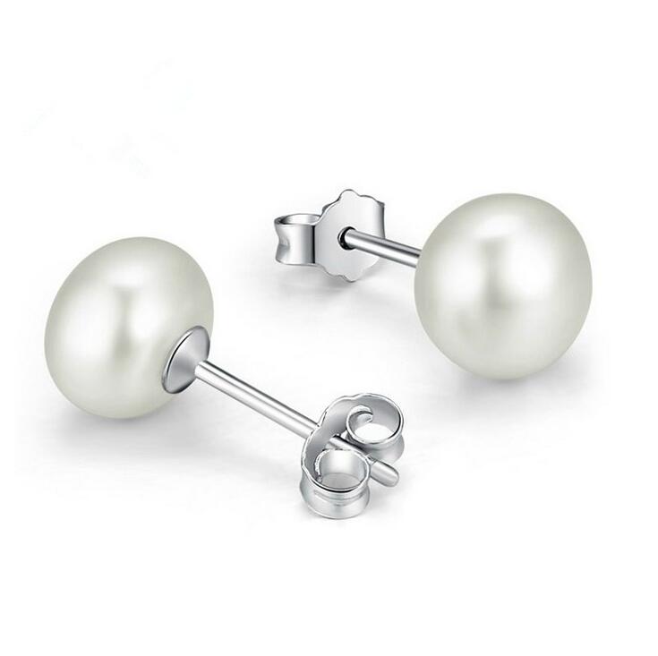 Genuine 925 Sterling Silver Stud Earring 100% Natural Cultured Pearl Earring Jewelry Stud Earring for Women