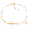 Jesus Christian Womens Mens Horizontal Sideways Cross Bracelets 18K Real Pure Gold Religious Trendy Link Chain Bracelet