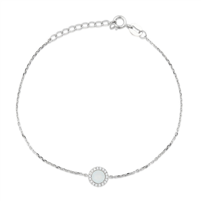 Mini 18K Pure 750 Gold Chain Bracelet 0.068ct Real Diamond 0.2ct Round White Onyx Bracelet Wedding Jewelry Girl Gift