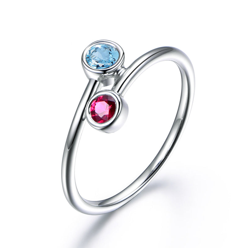 Natural Blue Topaz Ring 1ct Round Cut Gems Engagement Wedding Anniversary Jewelry Pure 925 Silver Rose Gold Color Ring