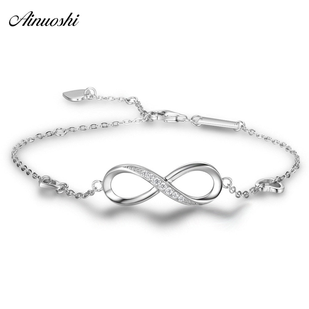 Pure 925 Silver Chain Link Bracelet Shining CZ 8 Shape Bracelet Trendy Woman Birthd Party Accessory Fine Jewelry Gift