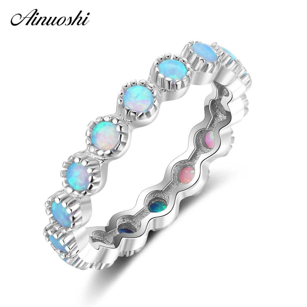 Pure 925 Silver Colorful Ring Sky Blue Opal Blossom Ring Trendy Lady Engagement Wedding Bridal Band Female Jewelry Gift