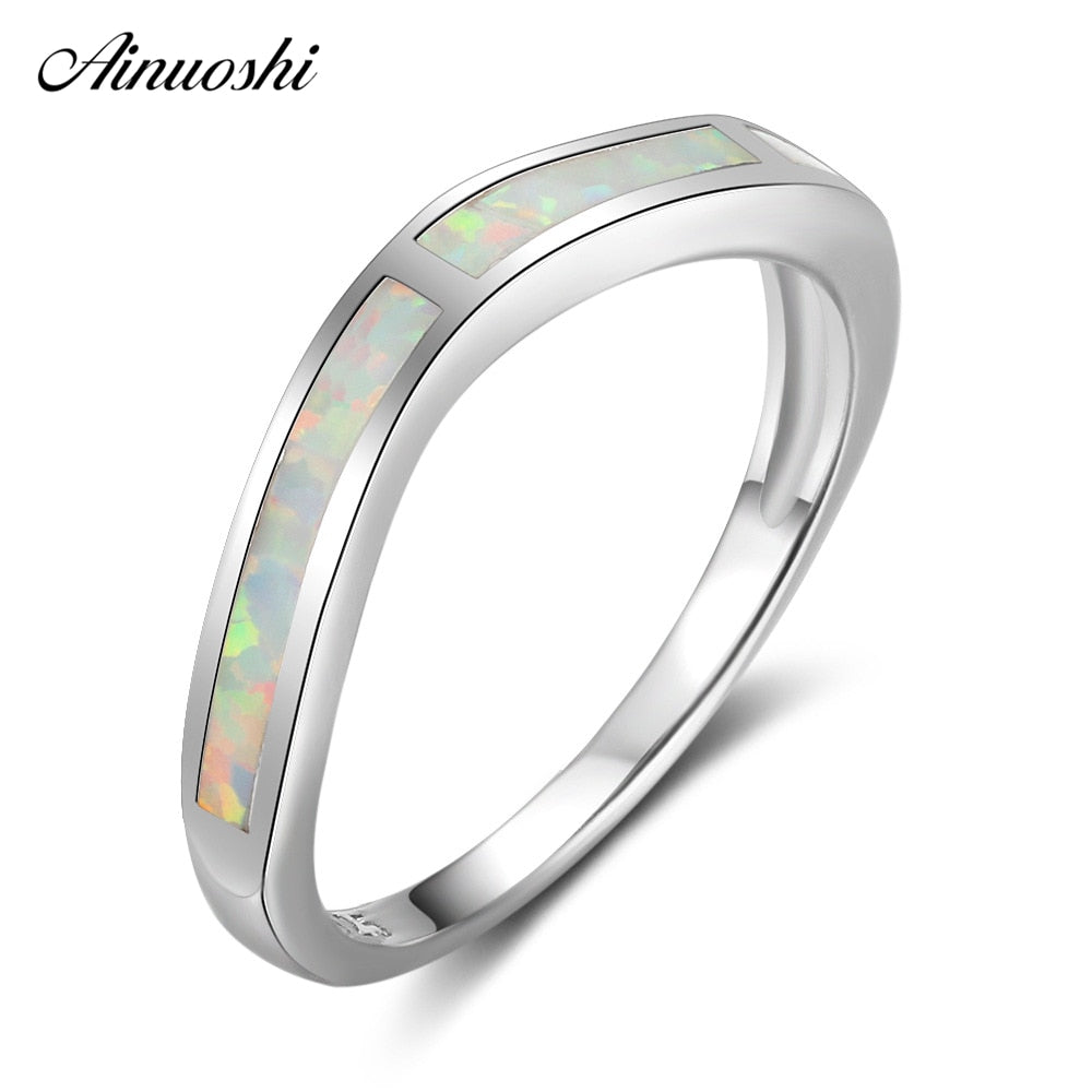 Pure 925 Silver Colorful Ring White Fire Opal Ring Generous Engagement Wedding Bridal Band Trendy Jewelry Lovers Gifts