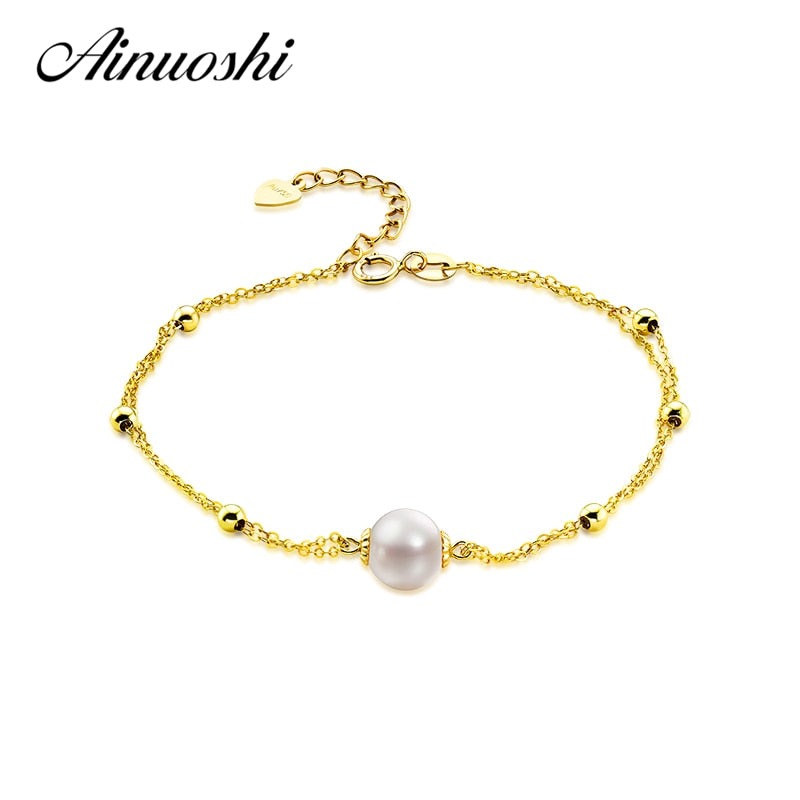 Pure AU750 18K Yellow Gold Cultured Pearl Chain Bracelet Jewelry High Quality Pearl Pulsera for Lady Wedding