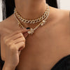 AITIEI Iced Out Bling Cubic Zircon Butterfly Pendant Necklace Double Layer Cubic Tennis Chain Necklace Women Hip Hop Jewelry