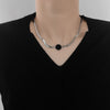 ALLNEWME Stylish Black Color Round Coin Pendant Necklace for Women Chunky Wide Snake Chain Chokers Necklaces Accessories