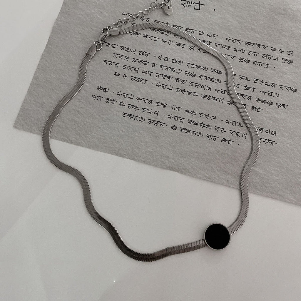 ALLNEWME Stylish Black Color Round Coin Pendant Necklace for Women Chunky Wide Snake Chain Chokers Necklaces Accessories