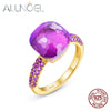 ALLNOEL Candy Sweety Ring Solid 925 Steling Silver Rings for Women Elegant Synthetic Amethyst Fuchsia Nano Spinel Ring 2021