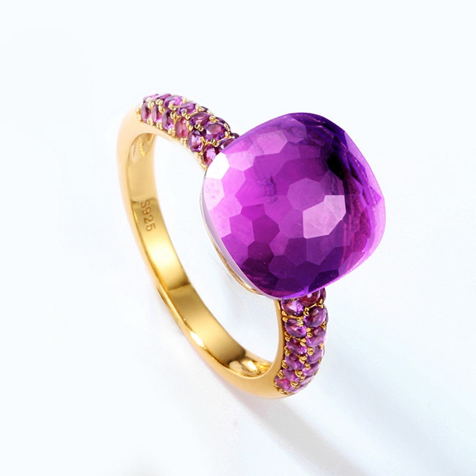 ALLNOEL Candy Sweety Ring Solid 925 Steling Silver Rings for Women Elegant Synthetic Amethyst Fuchsia Nano Spinel Ring 2021