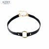 ALYXUY 2PCS/Set Jewelry Black Gold Silver Leather Round Choker Simple Temperament Necklace For Women Girls Gift