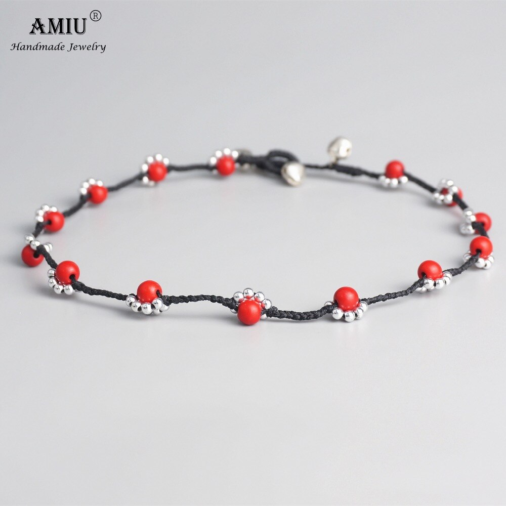 AMIU Handmade Wax Thread Woven Boho Choker Necklace Vintage Bead Flower Choker Bohemian Necklace