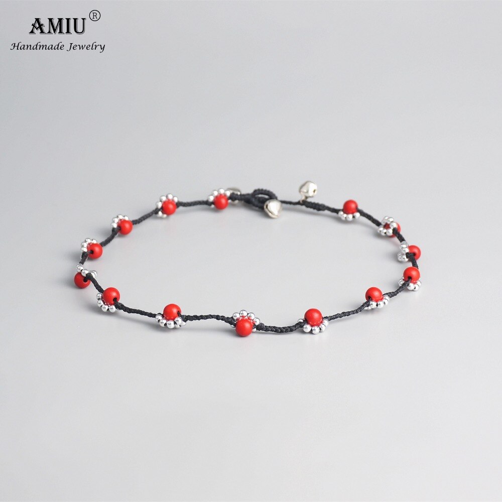 AMIU Handmade Wax Thread Woven Boho Choker Necklace Vintage Bead Flower Choker Bohemian Necklace