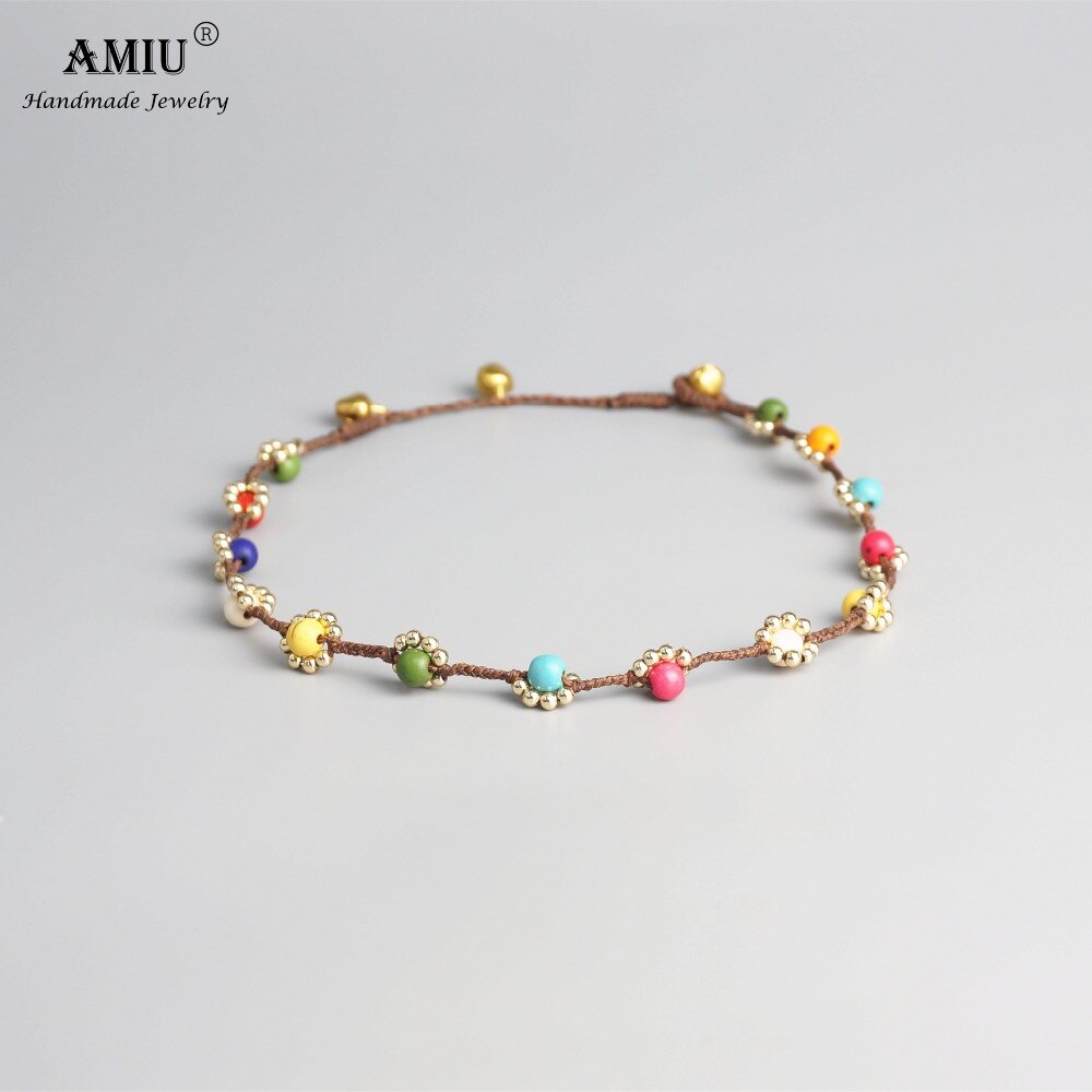 AMIU Handmade Wax Thread Woven Boho Choker Necklace Vintage Bead Flower Choker Bohemian Necklace