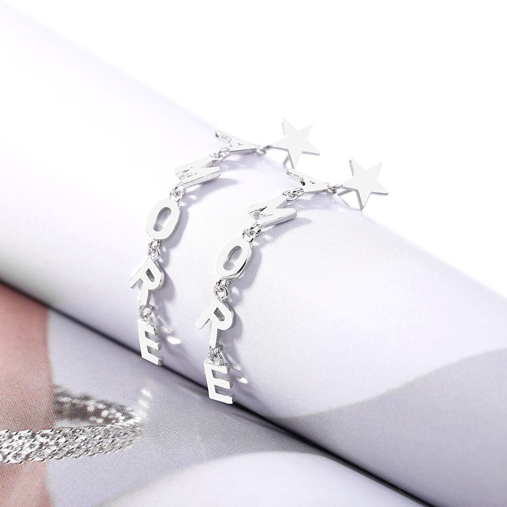 AMORE Letters Earrings for Women Gold Silver Color Long Drop Earrings 2022 Trend Jewelry Accessories Gift 11.11