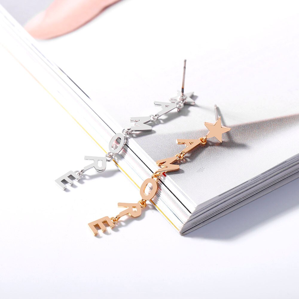 AMORE Letters Earrings for Women Gold Silver Color Long Drop Earrings 2022 Trend Jewelry Accessories Gift 11.11