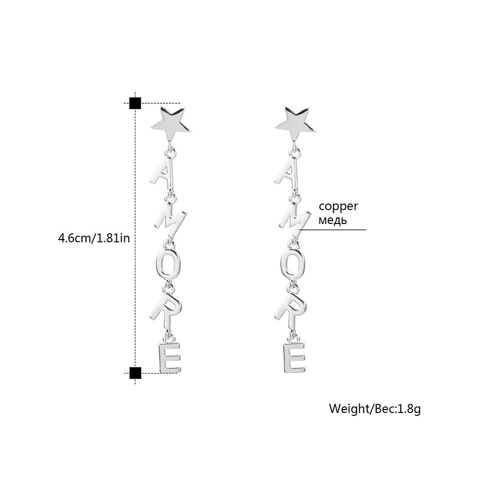 AMORE Letters Earrings for Women Gold Silver Color Long Drop Earrings 2022 Trend Jewelry Accessories Gift 11.11