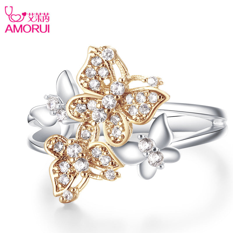 Cute Gold Butterfly Silver Ring Jewelry Silver AAA CZ Zircon Wedding Rings For Women Party Birthd Gifts Dropshipping