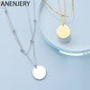 ANENJERY 925 Sterling Silver Double Layer Round Disc Necklace Gold Bead Chain Charm Necklace For Women S-N574