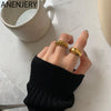 ANENJERY 925 Sterling Silver French Thick Golden Smooth Croissant Thread Ring for Women Light  Open Ring
