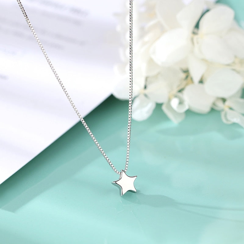 ANENJERY 925 Sterling Silver Temperament Pentagram Charm Pendant Necklace Clavicle Chain Star Necklace For Women Jewelry S-N592