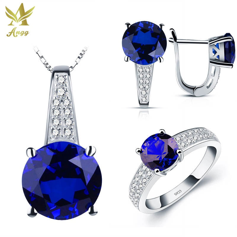 1.6 ct Fashion Jewelry Set 925 Sterling Sliver Ring Earrings Necklace Women Round Engagement Jewelry Set