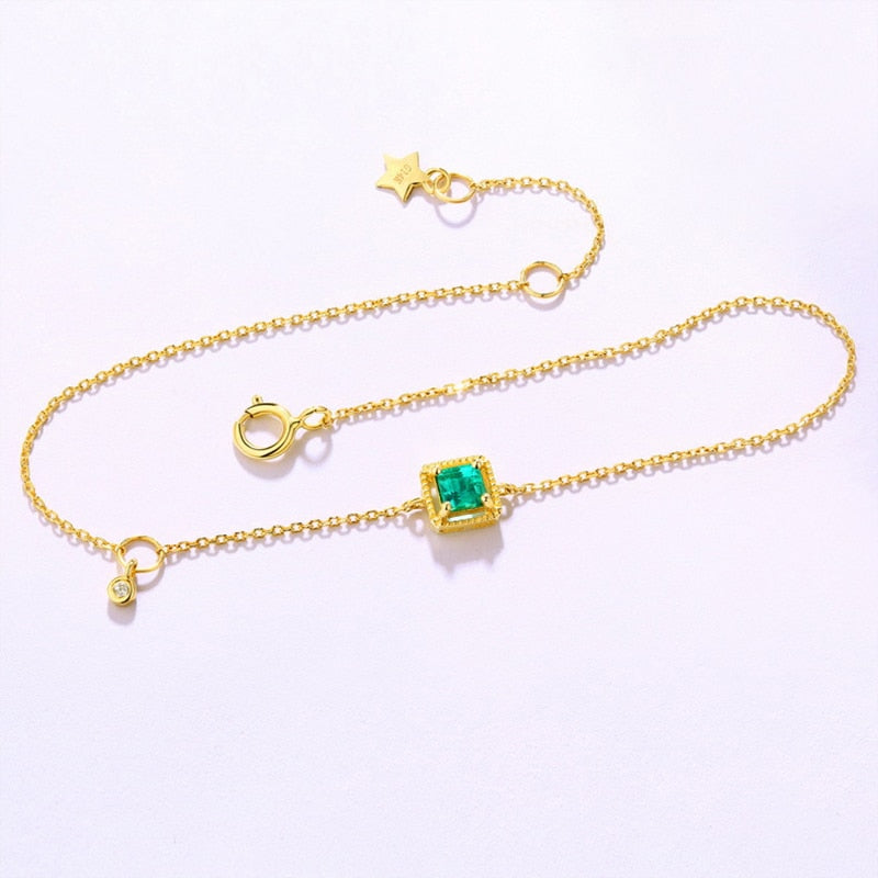 ANI 14K Yellow Gold Women Bracelet Natural Emerald Fine Gemstone Jewelry for Women Romantic Birthd Engagement Bracelet Gift