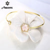 ANI 14K Yellow/White Gold Women Color Gemstone Bangle Natural Rose Quartz/Sky Blue Topaz Female Engagement Bracelet Fine Jewelry