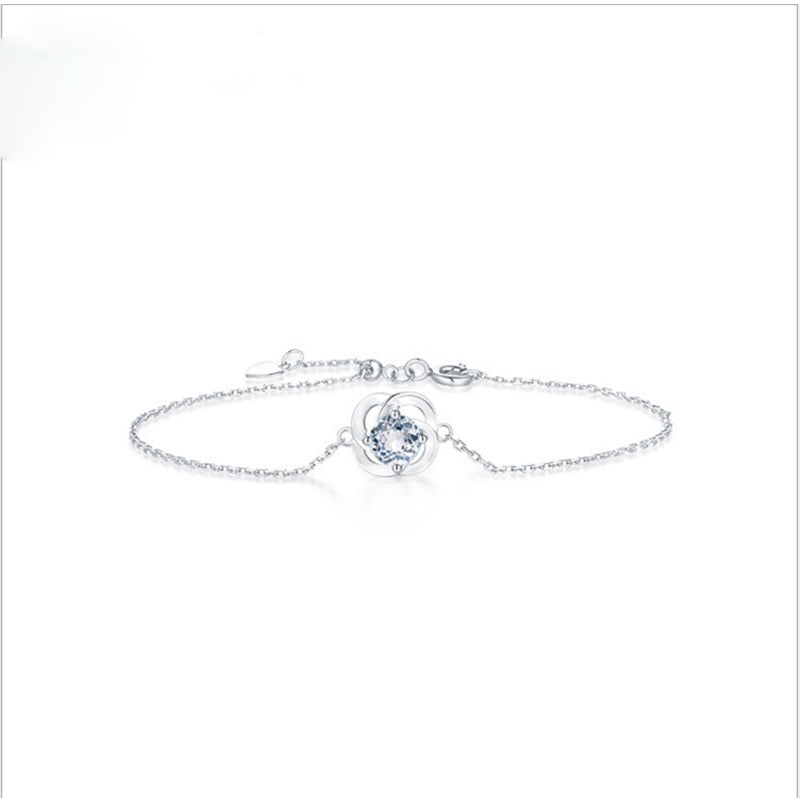 ANI 14K Yellow/White/Rose Gold Women Gemstone Bracelet Natural Garnet/Rose Quartz/Sky Blue Topaz Female Engagement Bracelet