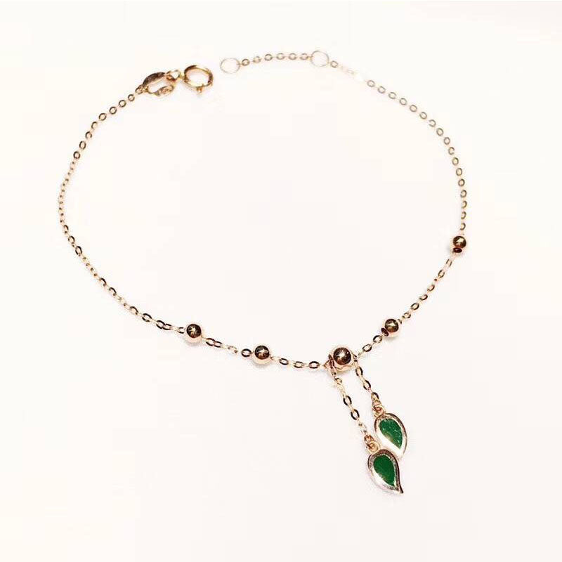 ANI 18K Yellow Gold (AU750) Women Bracelet Fine Jewelry Leaf and Star Shape Fashion Design for Women Romantic Birthd Gift