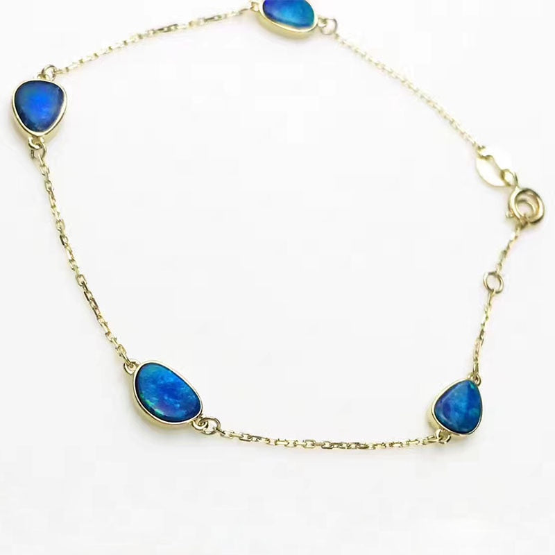 ANI 18K Yellow Gold Fahshion Women Bracelet Natural Opal Fine Color Gemstone Jewelry for Women Romantic Engagement Bracelet Gift