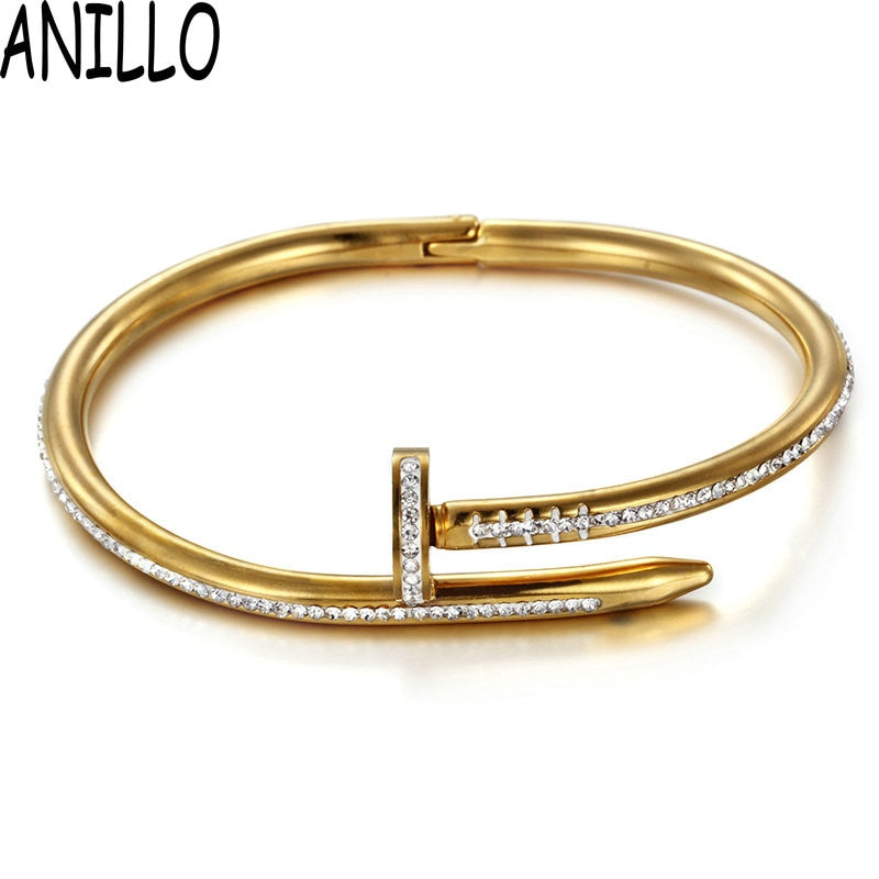 Women Nails Bangles Fashion Brand Love Cubic Zirconia Bracelets Stainless Steel Cuff Bracelet Men jewelry