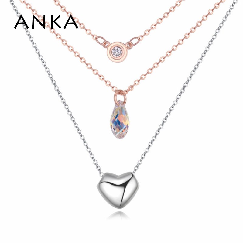 Limited Fashion Heart Crystals Chokers Necklace three Layered Necklace American Jewelry #113556