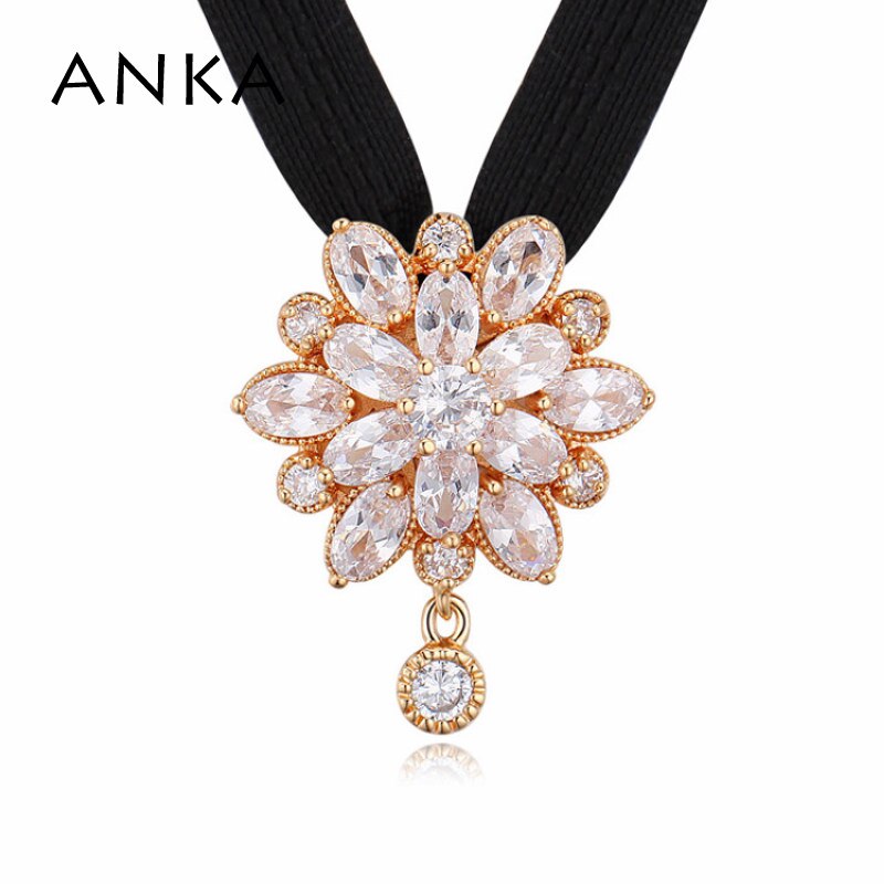 ANKA sell lotus flower choker necklace  pendants AAA cubic zircon peony necklace for women birthday gift 123668