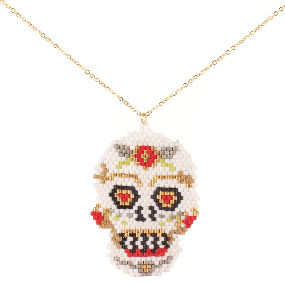 ANL019-1-Limited-Eddition-Frida-Skeleton-Skull-Head-MIYUKI-Seed-Beads-Stainless-Steel-Gold-Chain-Choker