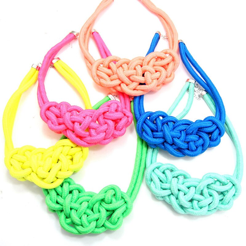 ANL0191(1), 16 Colors Statement Neon Thick Ropes Knitted Chunky Knot Necklace