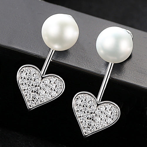 Luxury Love Heart Real Pure 925 Sterling Silver Jewelry 8-9mm Freshwater Natural Pearl Earrings Fashion Women Favourites