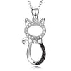 925 Sterling Silver Cute Cat Black White Crystal Pendant Necklace Lovely Kitty Fine Jewelry For Girls Women PYX0068