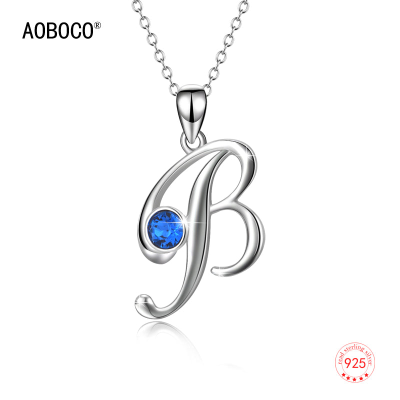 Best Letter B Pendant Necklace & Chain Blue Crystal Alphabet Choker Fine Jewelry For Women Girl Gift