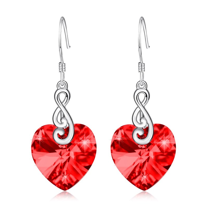 Elegant Big Blue Red Transparent Color Love Heart Drop Earrings Crystal Earring For Women Girl