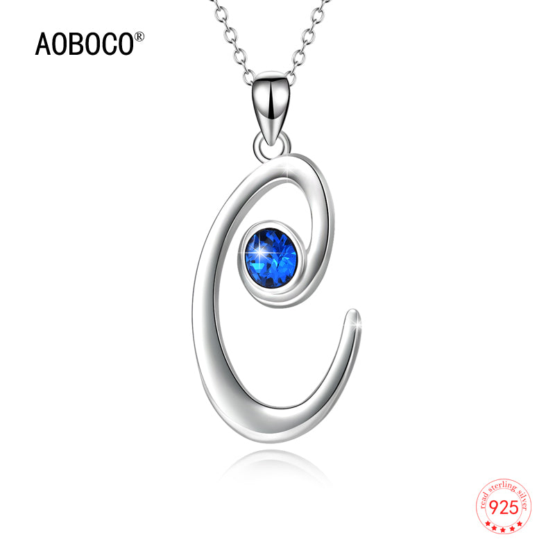 Fashion Cute Letter C Pendant Necklace & Chain Blue Crystal Alphabet Choker Fine Jewelry For Women Girl Gift