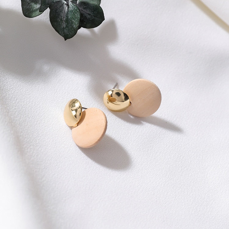 2020 New Simple Vintage Gold Metal Round Circle Wooden Button Drop Earrings For Women Girl Bijoux Fashion Jewelry Wholesale