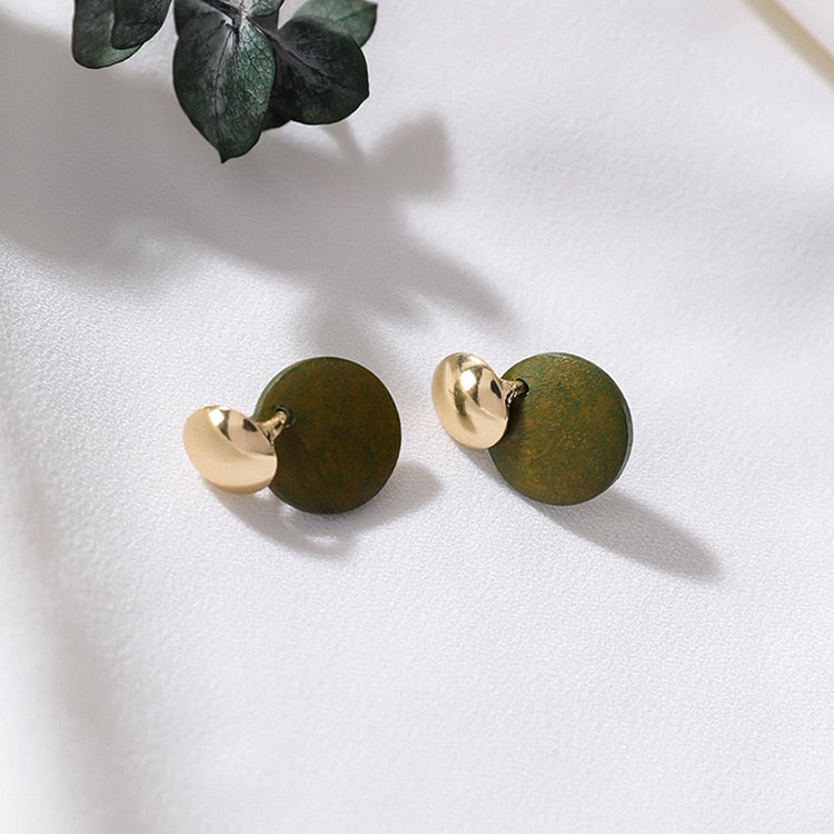 2020 New Simple Vintage Gold Metal Round Circle Wooden Button Drop Earrings For Women Girl Bijoux Fashion Jewelry Wholesale