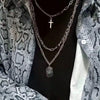AOMU 2021 Multilayer Hip Hop Long Chain Necklace For Women Men Jewelry Gifts Key Cross Pendant Necklace Accessories