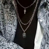 AOMU 2021 Multilayer Hip Hop Long Chain Necklace For Women Men Jewelry Gifts Key Cross Pendant Necklace Accessories