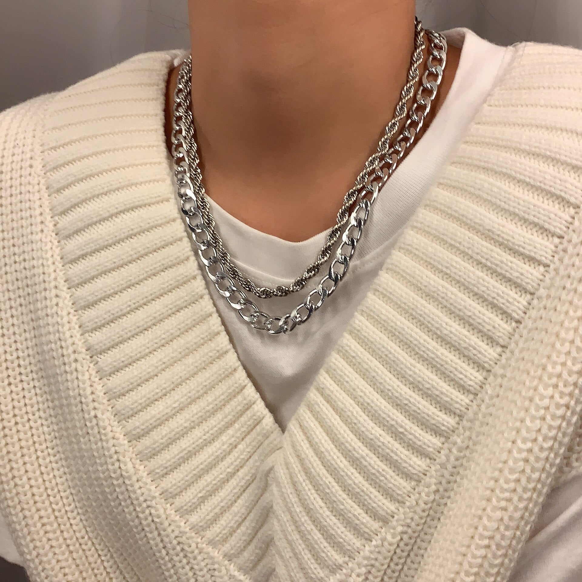 AOMU 2021 Hip Hop Punk Metal Multilayer Chain Choker for Women Men Jewelry Gold Silver Color Simple Necklace