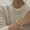 AOMU 2021 Design Vintage Geometric Multilayer Imitation Pearl Necklace For Women Girls Party Jewelry Accessories