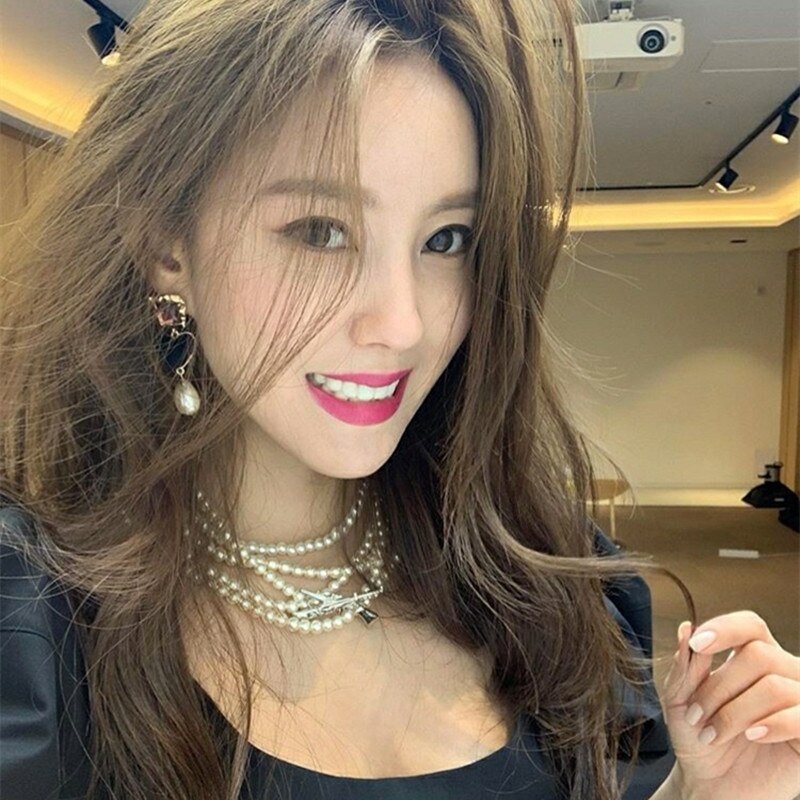 AOMU 2021 Design Vintage Geometric Multilayer Imitation Pearl Necklace For Women Girls Party Jewelry Accessories